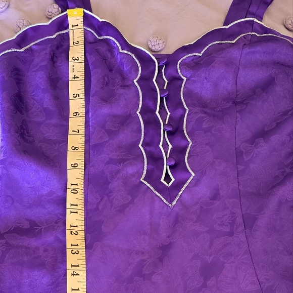 🦋Vintage Butterfly Shimmery Silky Dark Purple Lingerie Slip Dress🦋 - Picture 12 of 16